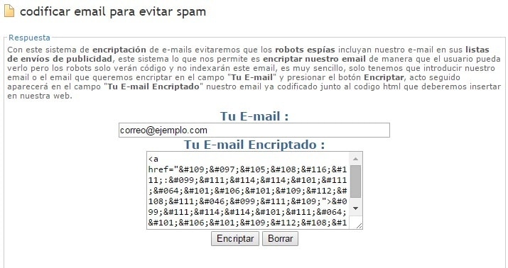 Evitar Spam al correo electrónico encriptando el email